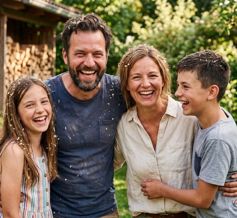 Die Familie mit den Holzspänen in den Haaren hat viel Freude am Aufbau ihrer Gartenmöbel von outdoor-lounge.com Die Familie mit den Holzspänen in den Haaren hat viel Freude am Aufbau ihrer Gartenmöbel von outdoor-lounge.com