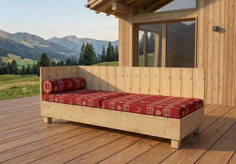 DIY outdoor-lounge Ottomane mit Polstern als Dekobeispiel DIY outdoor-lounge Ottomane mit gemütlichen Polstern