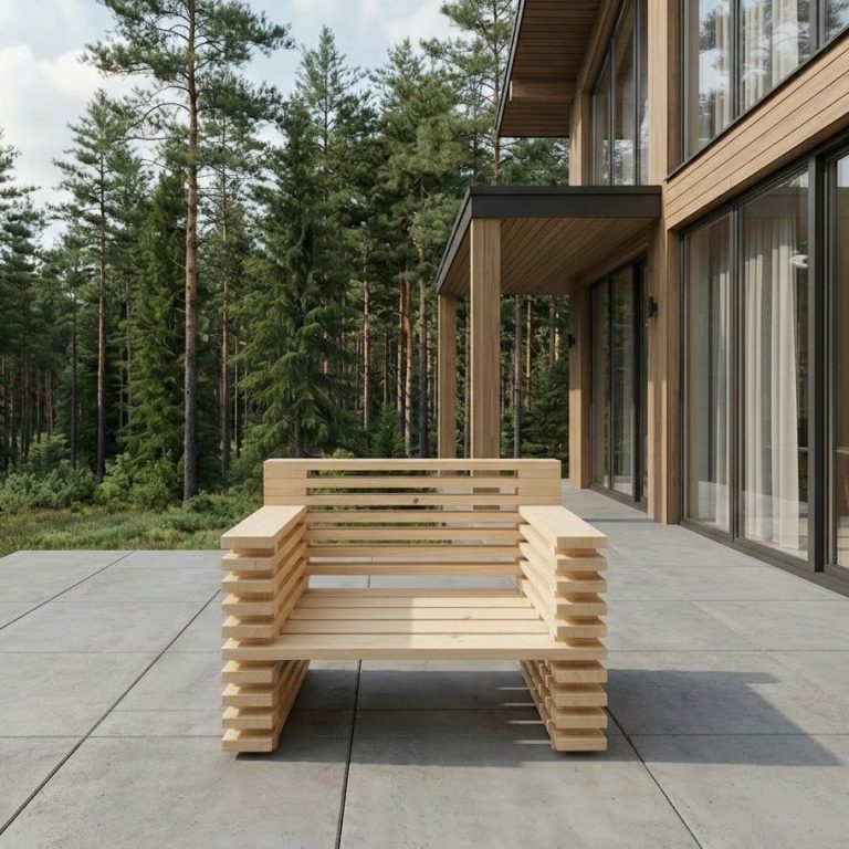 DIY outdoor-lounge.com Sessel STRATA auf moderner Terrasse DIY outdoor-lounge Sessel STRATA auf moderner Terrasse an Haus im Wald