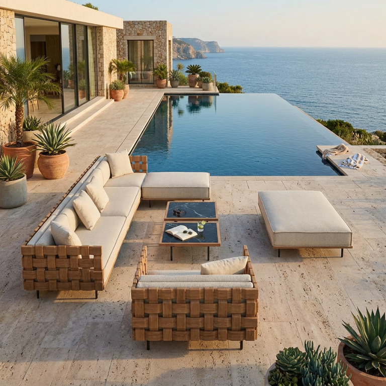 Superluxus Outdoor Lounge am Pool Zugegebenermaßen sehr geil! Aber nicht das Segment, in dem wir uns bewegen.
