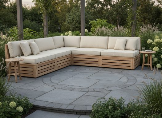 Filigrane Verkleidung, geradliniges Design. Fügt sich gut in unterschiedliche Gartendesigns ein.