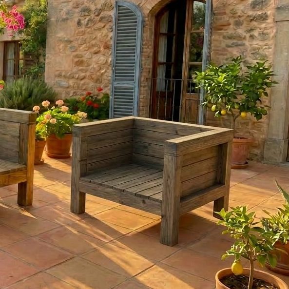 DIY outdoor-lounge.com Sessel TUSCANY DIY outdoor-lounge.com Sessel TUSCANY auf einer Terrasse in der Toskana.