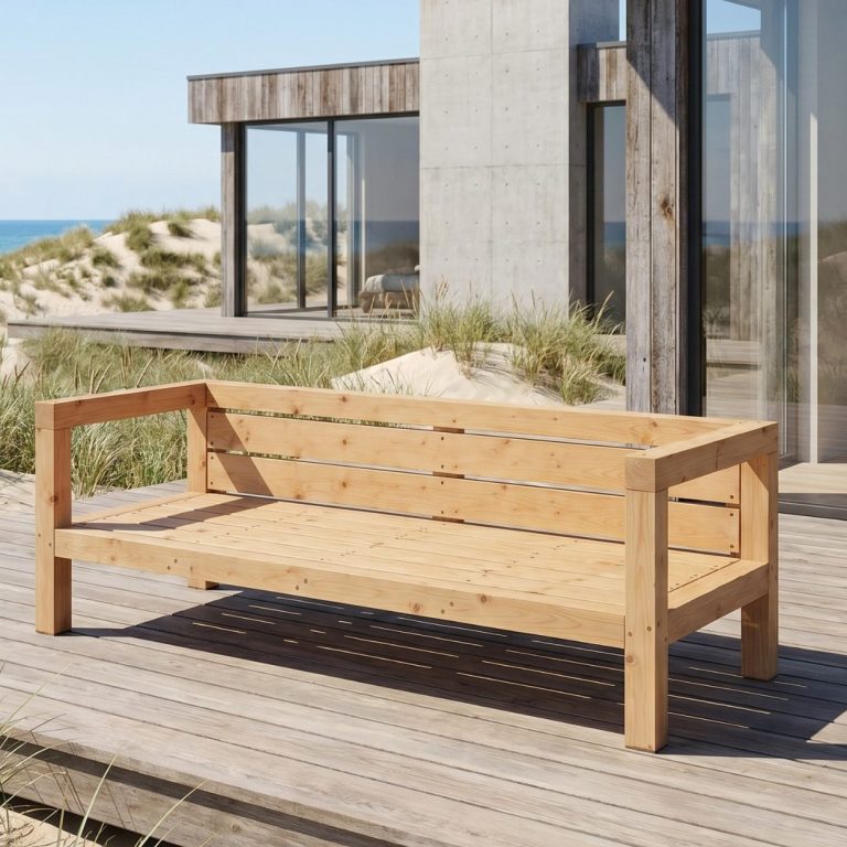 DIY outdoor-lounge KYOTO vor einem traditionellen japanischen Holzhaus Die selbstgebaute outdoor-lounge KYOTO passt wegen ihres reduzierten Erscheinungsbildes optimal zu modernen Häusern und Bungalows