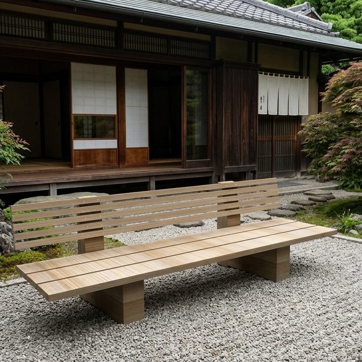 DIY outdoor-lounge KYOTO vor einem traditionellen japanischen Holzhaus Die selbstgebaute outdoor-lounge KYOTO passt wegen ihres reduzierten Erscheinungsbildes optimal zu modernen Häusern und Bungalows